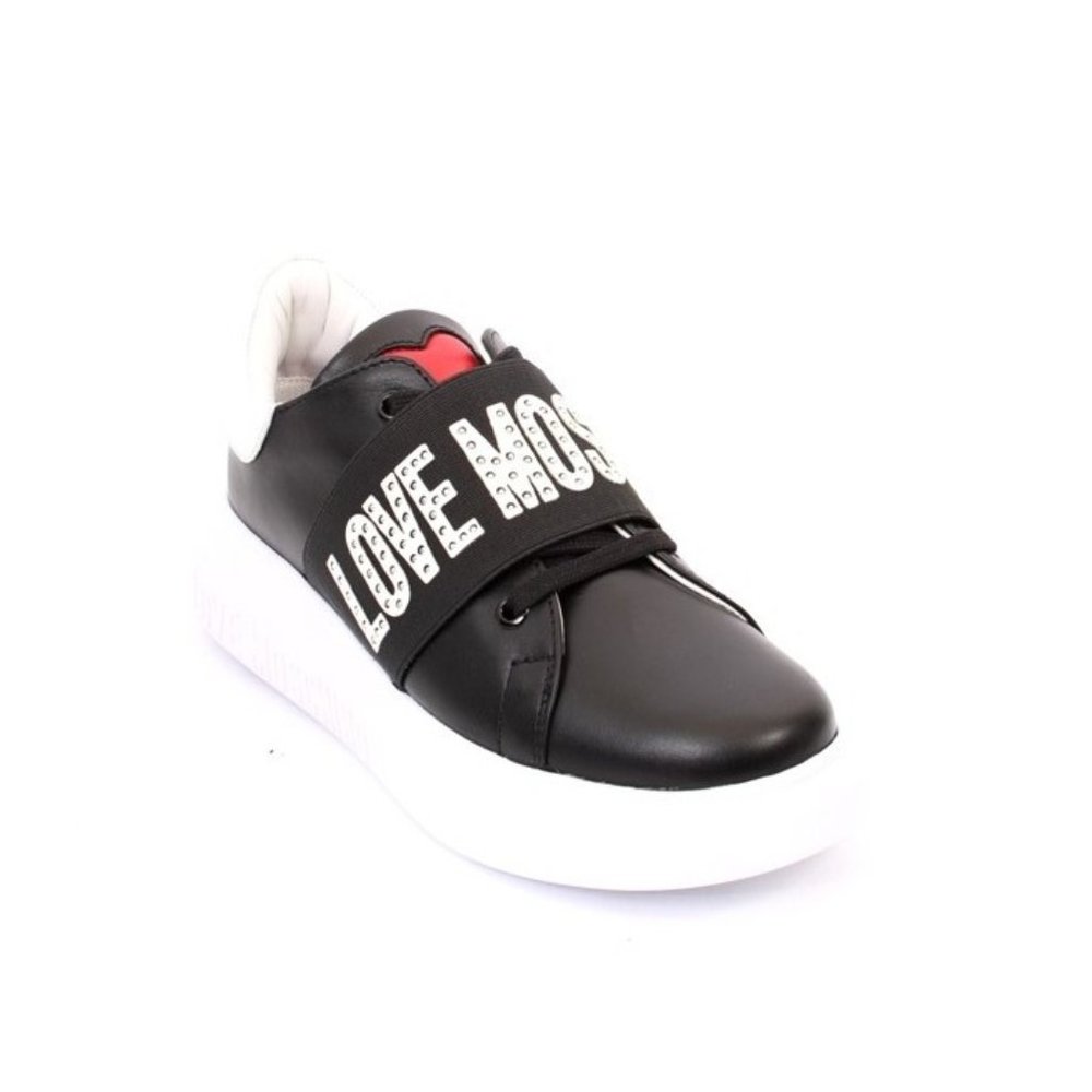 Love Moschino 15084a Black White Leather Logo Lace Platform Sneakers